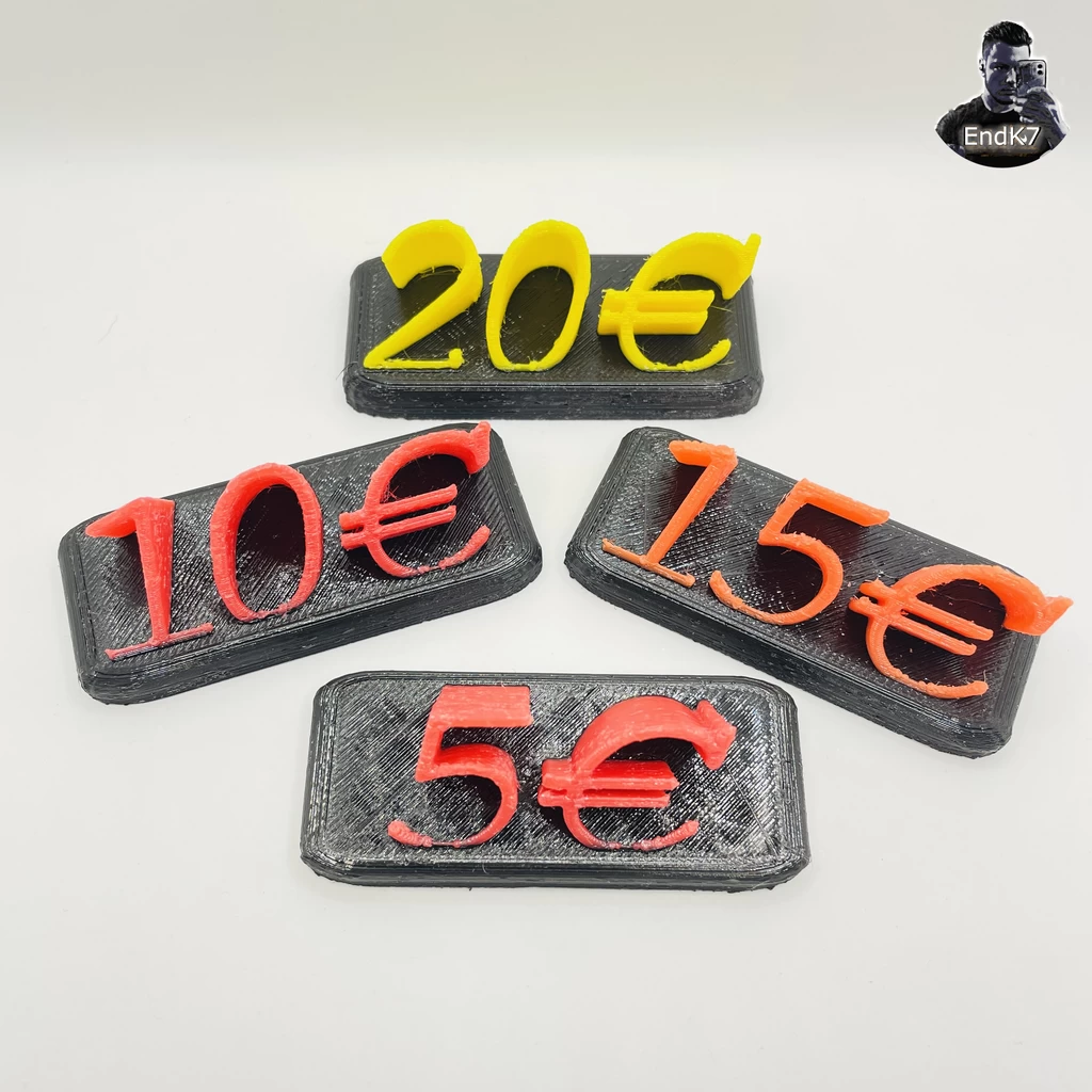 价格标签- 4 件，欧元€ 3D 打印机的3D 模型自由的