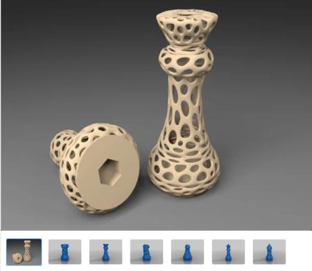M10: Voronoi Chess Set with inlets for M10 Nuts