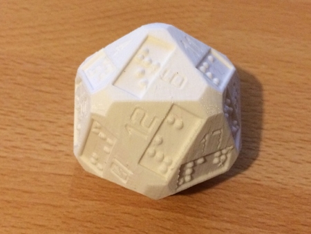 D20 (20 sided dice) with additional braille numbers