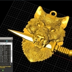 Modelo 3d de Lobo cuchillo espada colgante medallón de la joyería de la impresión 3d de la modelo para impresoras 3d