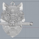 Modelo 3d de Lobo cuchillo espada colgante medallón de la joyería de la impresión 3d de la modelo para impresoras 3d