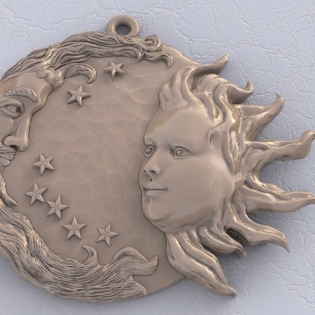 Sun and moon man and woman meeting pendant medallion jewelry 3D print model