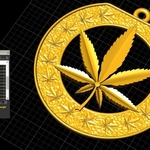 Modelo 3d de El cannabis símbolo de la hoja de la marihuana colgante medallón de joyería, la impresión 3d de la modelo para impresoras 3d