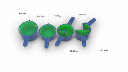  Stackable measuring cups - fractonal type  3d model for 3d printers