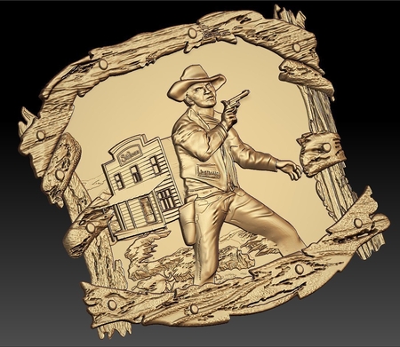 cowboy in front of saloon cnc art frame router