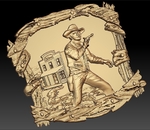  Cowboy in front of saloon cnc art frame router  3d model for 3d printers