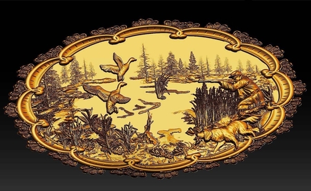 Hunting scene dogs ducks dog and hunter cnc art frame