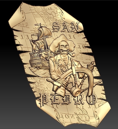 san pedro skull pirate ship boat cnc art frame