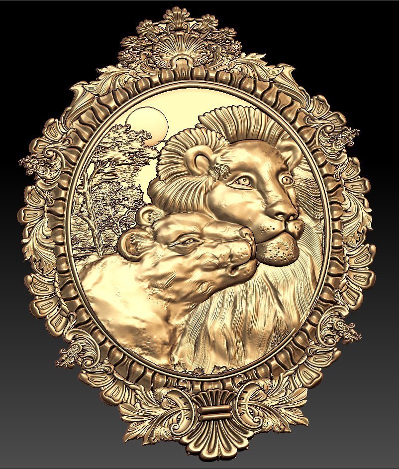 Lion king simba couple lions cnc router frame art 3d model for 3d ...