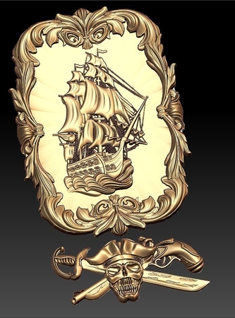  Pirate ship boat cnc art frame router  3d model for 3d printers