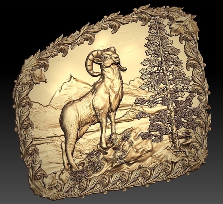  Ibex in the mountain bouquetin cnc art frame  3d model for 3d printers