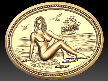  Naked woman on the beach ship on the sea cnc router frame art  3d model for 3d printers