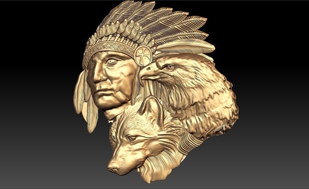 Modelo 3d de águila de la india lobo americano y nativo de johnny halliday homenaje tatoo para impresoras 3d