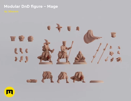  Modular magnetic dnd figure – mage  3d model for 3d printers